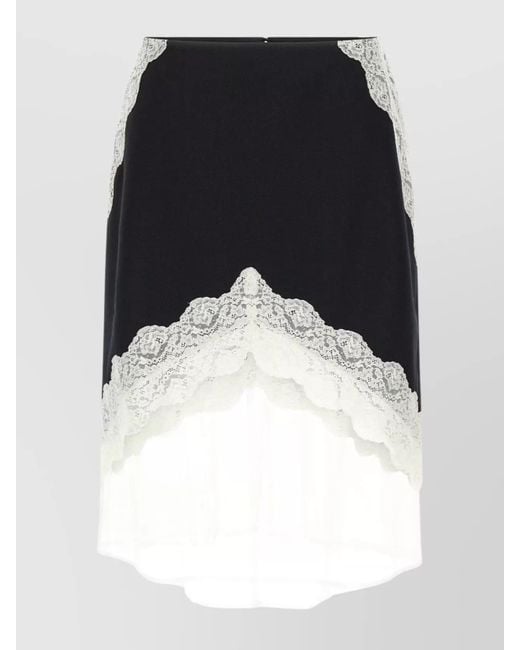 Jil Sander Women's Black Asymmetric Lace Wool Skirt With Sheer Overlay
