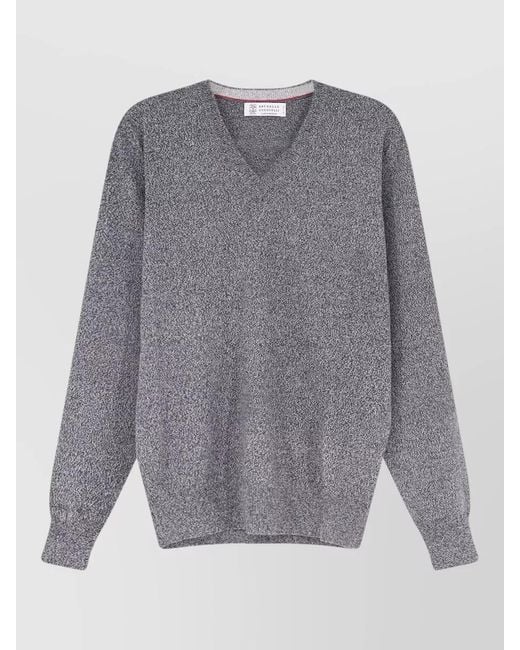 Brunello Cucinelli Gray Cashmere V-Neck Long-Sleeve Sweater for men