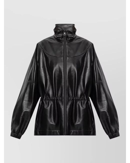Givenchy Black Leather Track Jacket High Neck Drawstring