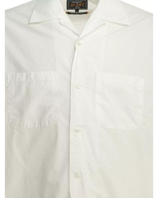Beams Plus White Cotton Casual T-Shirt for men