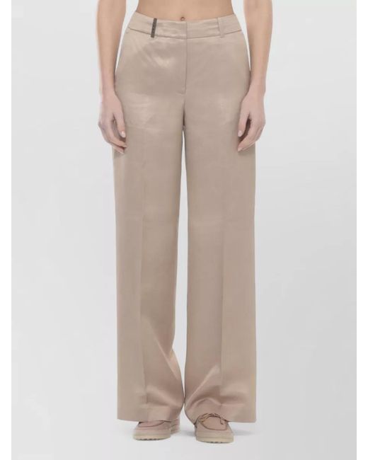 Peserico Natural Wide Leg Linen Trousers Side And Back Pockets