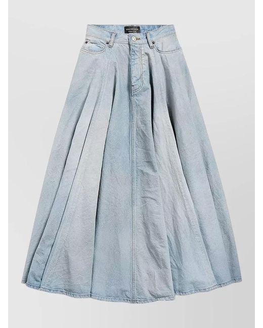 Balenciaga Blue Denim Distressed High-Rise Maxi Pleated Skirt