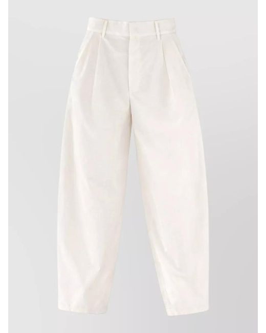 Alysi White Silk Tailored Pants Back Pockets Pleats