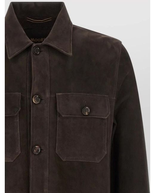 Moorer Black Klaus Overshirt Jacket Buttoned Cuffs Pockets for men