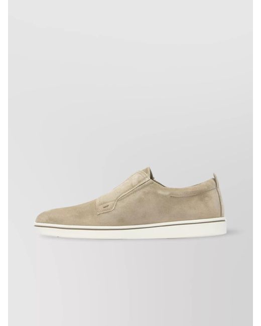 Ferragamo Natural Round Toe Suede Loafers Rubber Sole for men