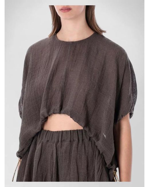 120% Lino Gray Lounge Top Elastic Waist Loose Shape