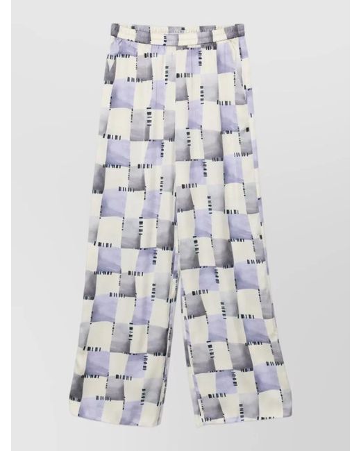 Emporio Armani White Satin Trousers Wide Leg Checkered Pattern