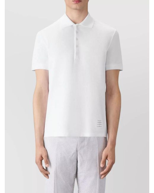 Thom Browne White Cotton Short-Sleeve Piqué Polo Shirt for men