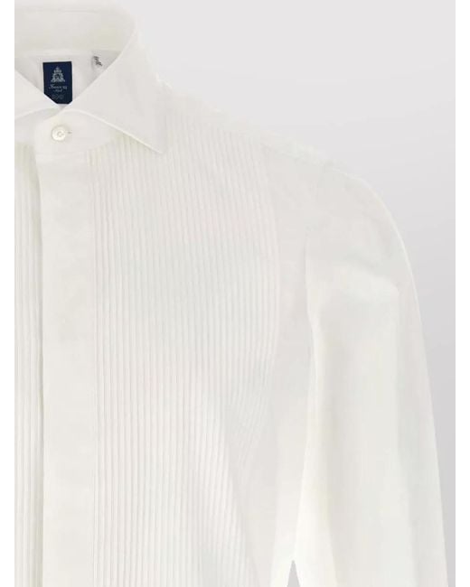 Finamore 1925 White Eduardo Shirt Buttoned Cuffs Pleated Front Collar for men
