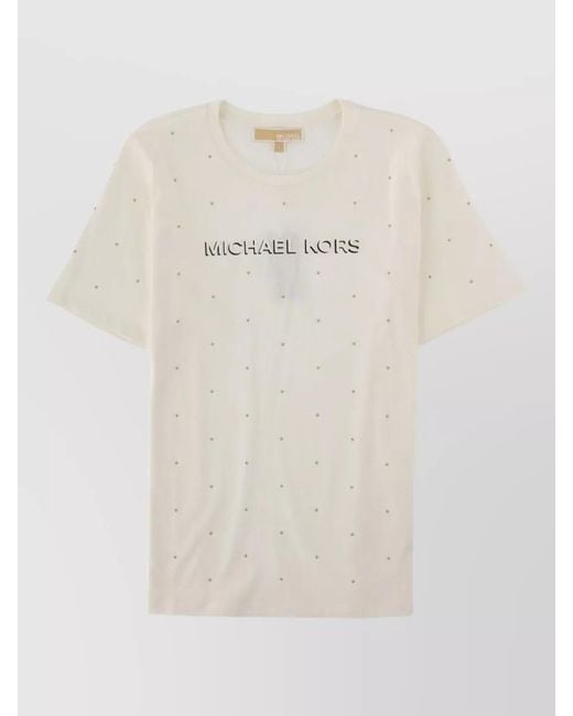 Michael Kors White Crew Neck Embellished Top Regular Fit
