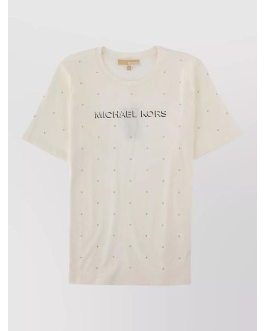 Michael Kors White Crystal Embellished Logo T-Shirt