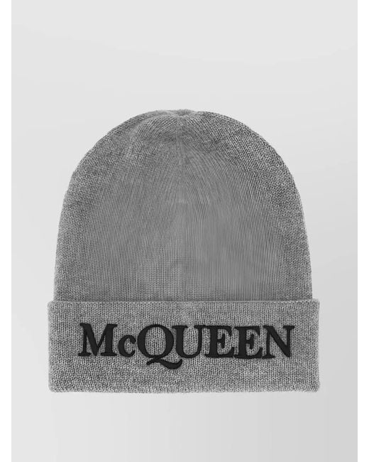 McQueen Gray Cashmere Beanie for men