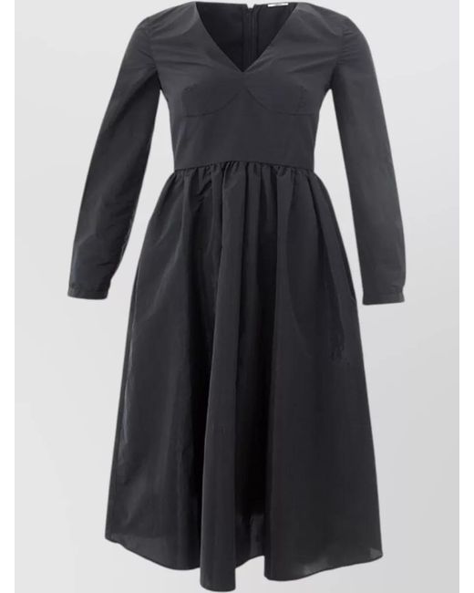 Lardini Black V-Neck Long-Sleeve Midi Dress