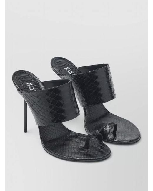 Paris Texas Black Open Toe Textured Finish Leather Sandals