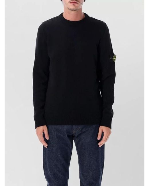 Stone Island Blue Lambswool Crewneck Sweater Long Sleeves for men