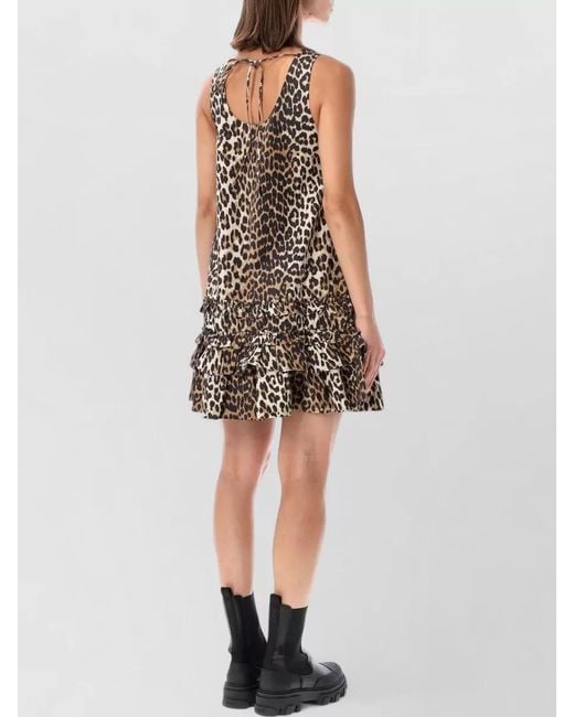Ganni Multicolor Leopard Print Sleeveless Mini Dress Ruffle Hem