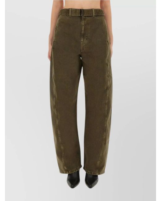 Lemaire Green Trousers Wide Leg Belt Loops