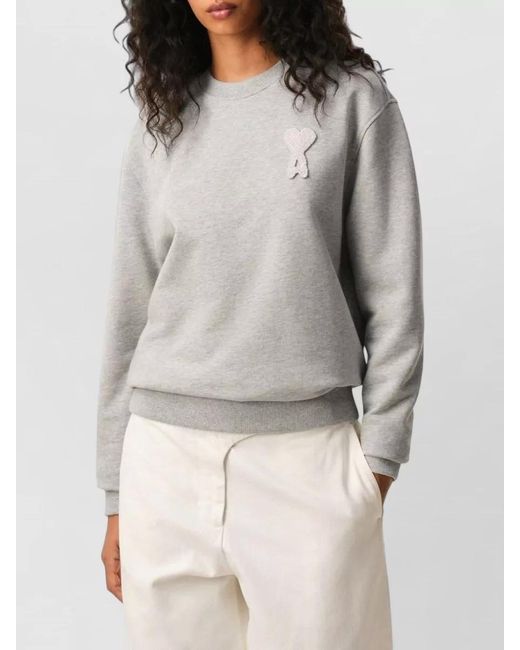 AMI White Crew Neck Sweater Crochet Patch Detail for men