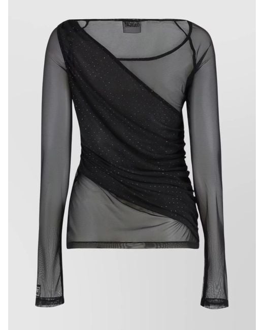 Versace Jeans Couture Black Gathered Tulle Blouse