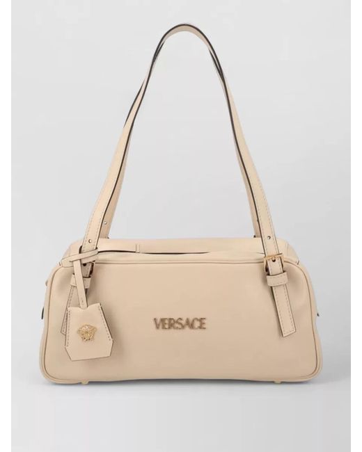 Versace Natural Tag Shoulder Bag Rectangular Double Handles Buckles