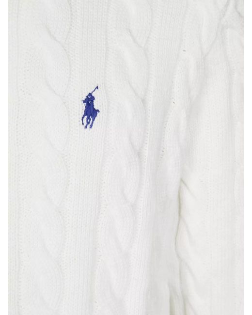 Polo Ralph Lauren White Cable Knit Sweater With Ribbed Finish for men