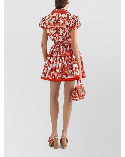 Dolce & Gabbana Red Maiolica Print Poplin Summer Short Skirt