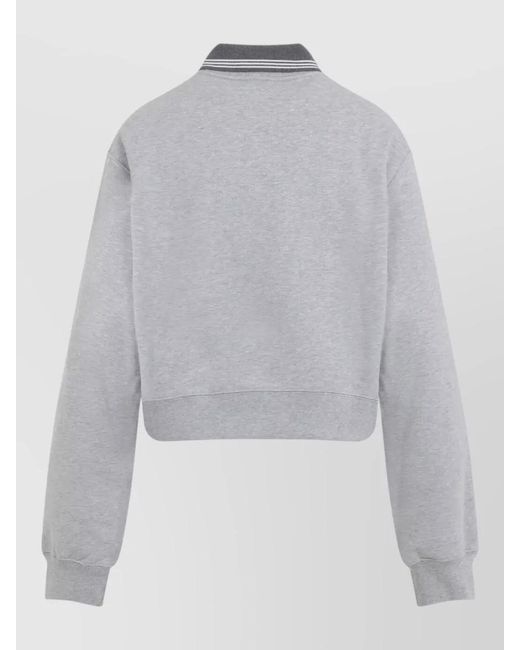 Miu Miu Gray Sweatshirt Long Sleeves Contrast Collar Ribbed Hem