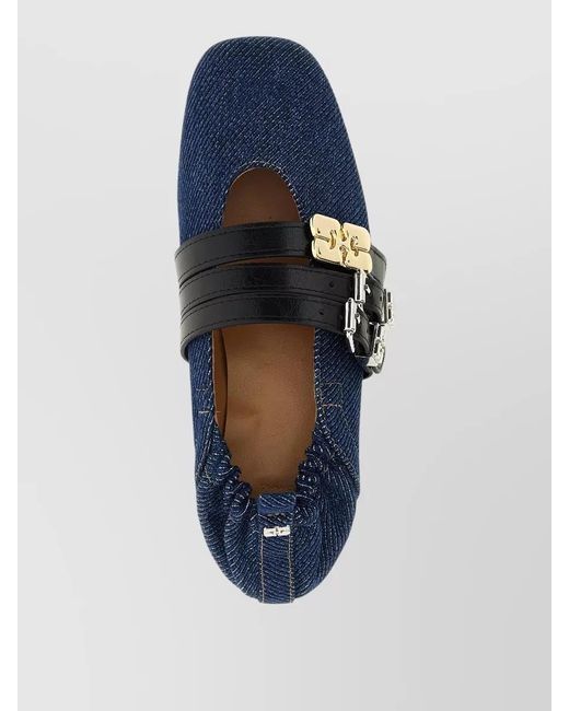Ganni Blue Sue Triple Ballerina Shoes Mixed Toes