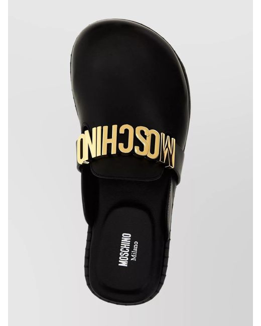 Moschino Black Round Toe Flat Sole Mules