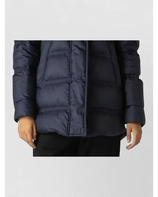 Peuterey Blue Hooded Jacket Fur Trim Long Quilted Pockets