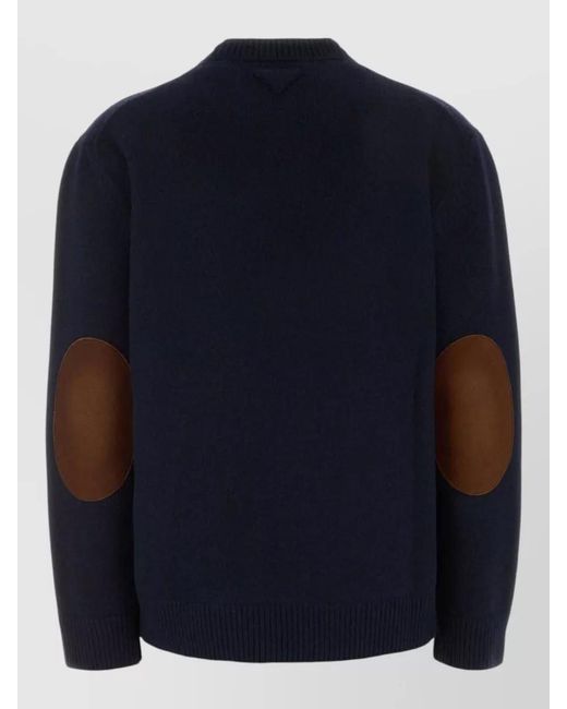 Prada Blue Wool Sweater Round Neck Long Sleeves