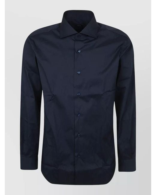 Barba Napoli Blue Long Sleeve Shirt Featuring Distinctive Collar for men