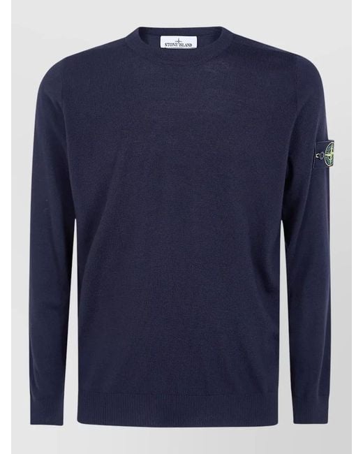 Stone Island Blue Crew Neck Sweater Long Sleeve Design for men