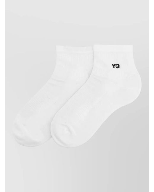 Y-3 White Logo Ankle Socks Ribbed Cuffs