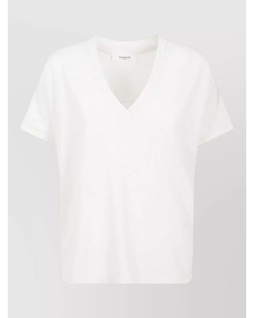 Zanone White Short Sleeve V Neck Knitwear Top