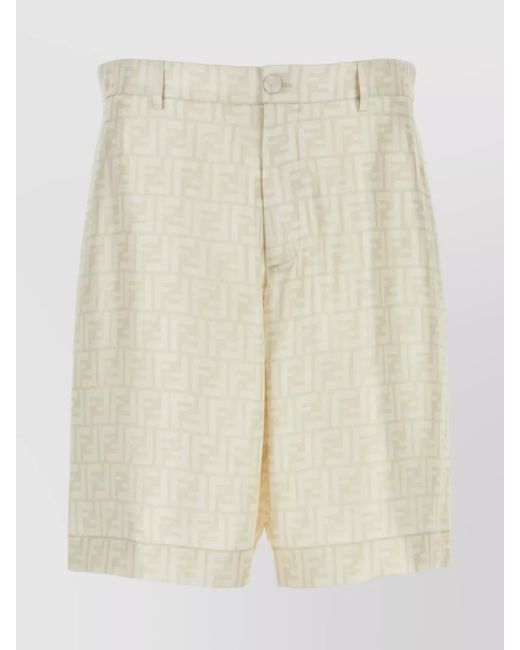 Fendi Natural Embroidered Silk Bermuda Shorts for men