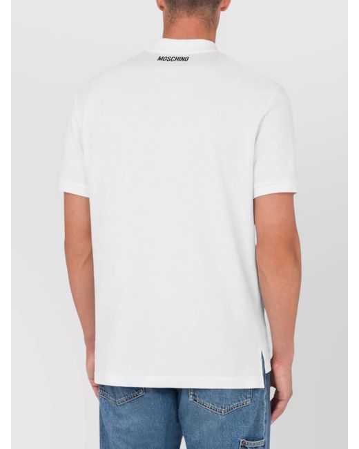 Moschino White Polo Shirt Embroidered Asymmetric Hem for men