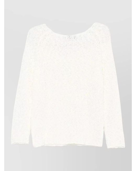DUNST White Crochet Crewneck Sweater Long Sleeves