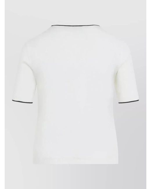 Valentino White Wool Knit T Shirt Contrast Trim Crewneck