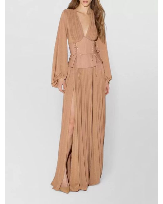 Elisabetta Franchi Natural Long Jersey Dress Lamé Effect Bustier