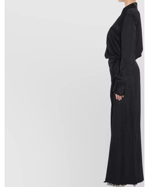 The Attico Black Draped V-Neck Long-Sleeve Maxi Shirt Dress