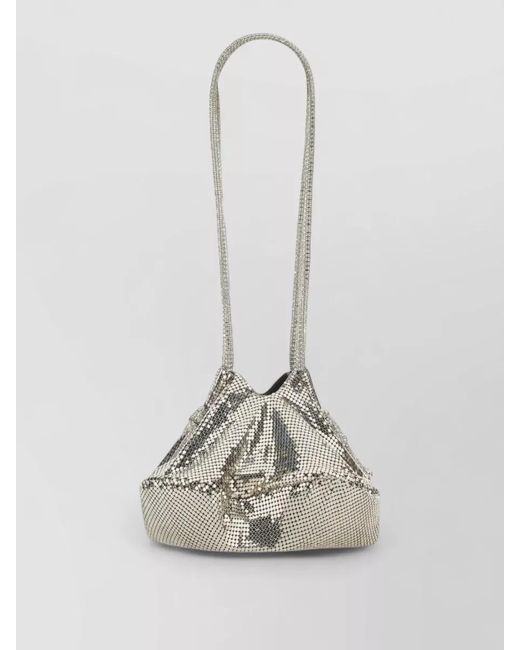 Kara White Crystal Mesh Bucket Bag