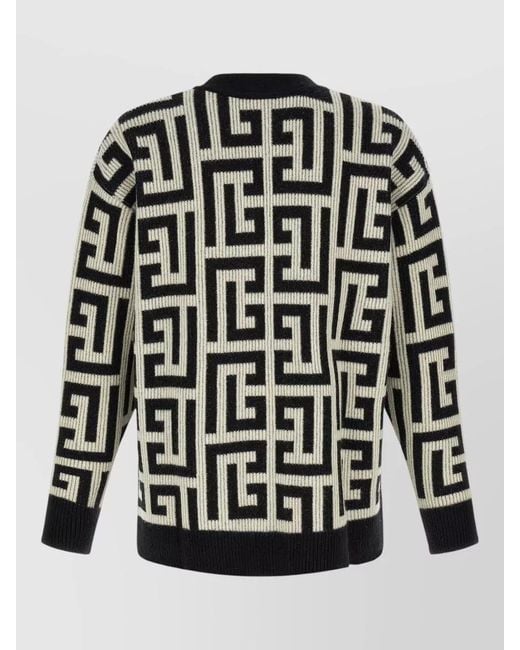 Balmain Black Monogram V Neck Mid Length Cardigan for men