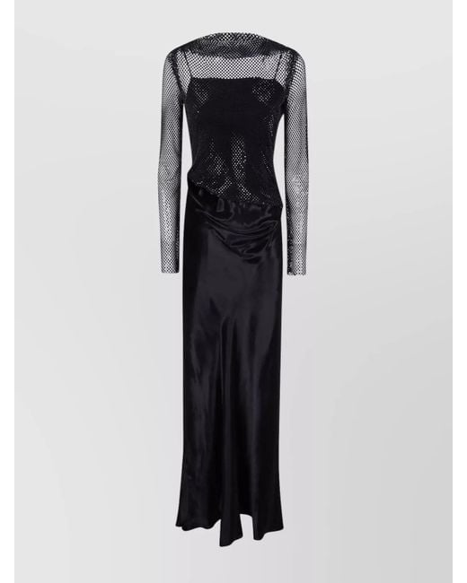 Alberta Ferretti Black Long Sleeve Maxi Dress With Mesh Overlay