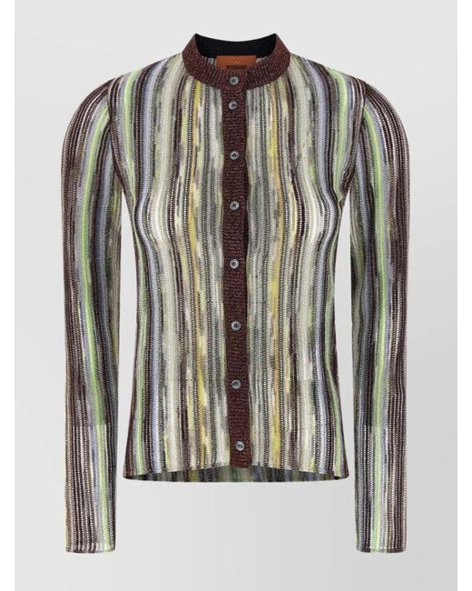 Missoni Black Striped Pattern Knitwear Cardigan With Ribbed Cuffs