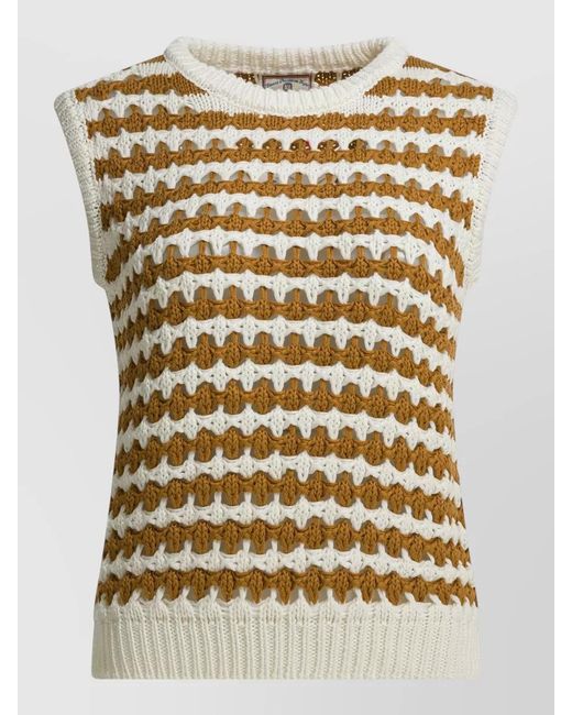 Ines De La Fressange Paris Multicolor Crew Neck Sleeveless Striped Textured Knitwear Top