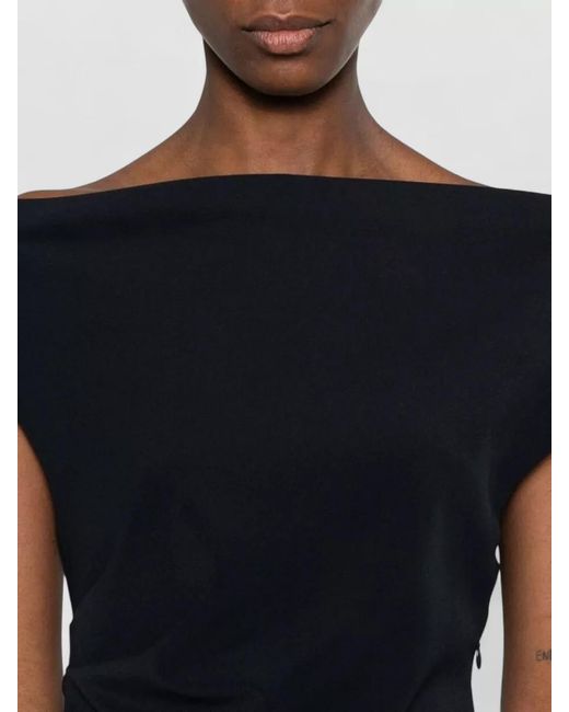 P.A.R.O.S.H. Black Midi Ruched Dress Nylon Silk Blend