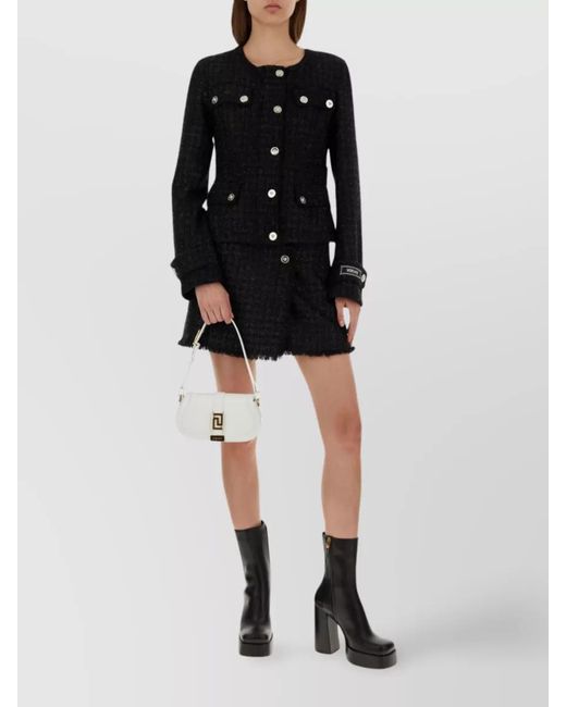 Versace Black Vichy Tweed Wrap Mini Skirt