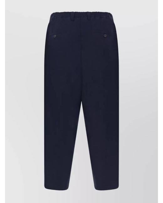 Marni Blue Virgin Wool Pleated Cropped Tapered Trousers for men