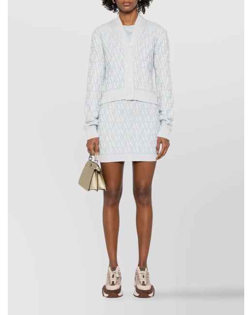 Fendi White Silk Cashmere Ribbed Mini Skirt